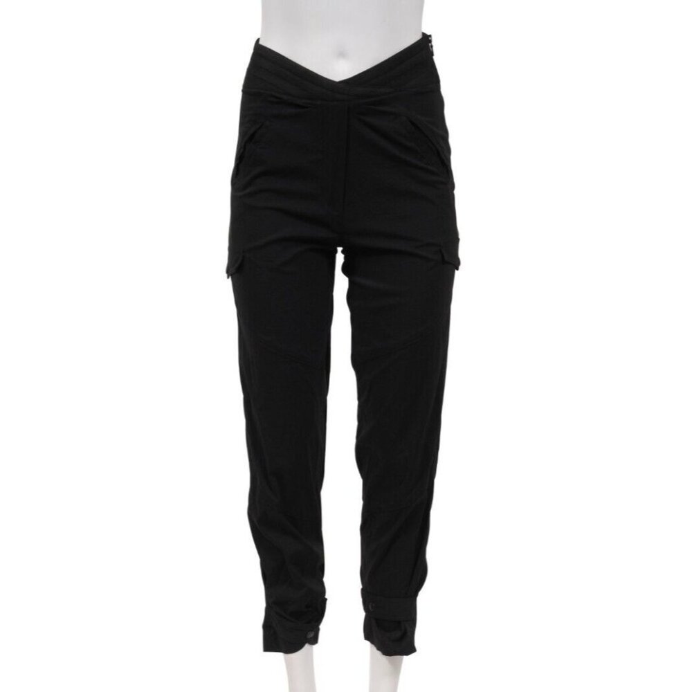 RTA Womens Cargo Pants 24 Black Nylon Side Zip Button Snap 3/4 Copped Trousers